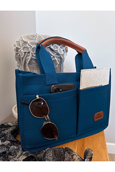 gabies Kadın Kanvas Kumaş Mavi Renk İki Adet Ön Cepli Tote Bag El Ve Omuz Çantası