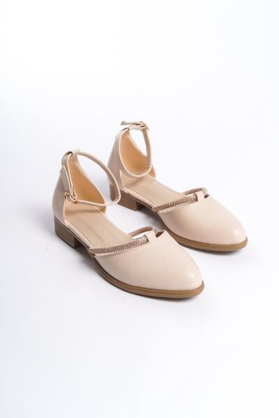 Preshley Women's Trey Cream Skin Stone Detailed Open Sides Ballerinas