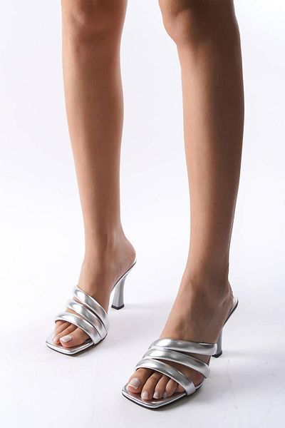 Preshley Enza Silver Goblet Heeled Slippers - 9 cm