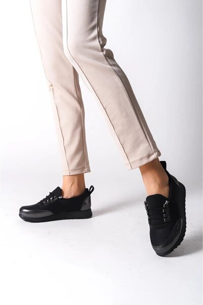 Preshley Galina Black Platinum Lace-Up - Ελαστική Ορθοπεδική Άνετη Μπαλαρίνα Mother Foot