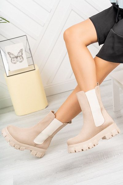 Preshley Γυναικείες ελαστικές μπότες Estela Ten Suede με χοντρή σόλα