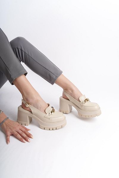 Preshley Bianca Cream 650 - 8 cm Heeled and Open Back Women's Platform Shoes