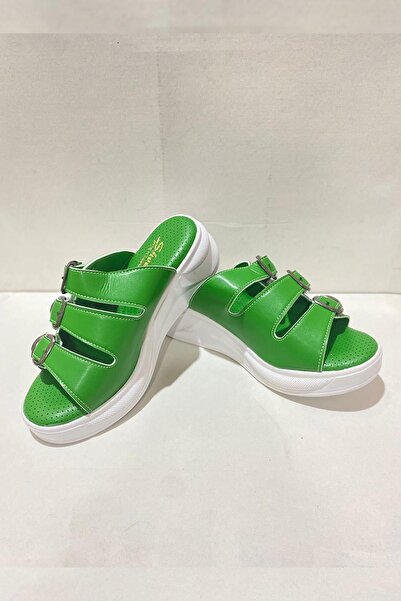 Preshley Mazer Green Women's Orthopedic Comfort Sole Buckle Slippers