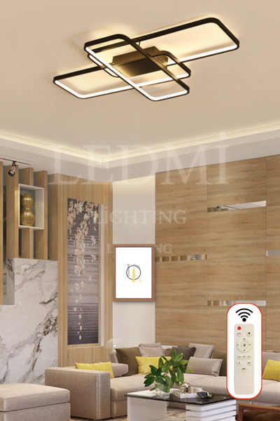 Ledmi Lighting Yüksek Aydınlatmalı Dikdörtgen Siyah Tavan Led Avize,3 Renk Aydınlatma,kumandalı Avize,salon Avizesi