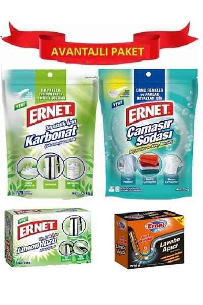 Ernet 1,5 Kg Karbonat-2 Kg Çamaşır Sodası- 100 gr Limon Tuzu - 2x50 gr Lavoba Açıcı