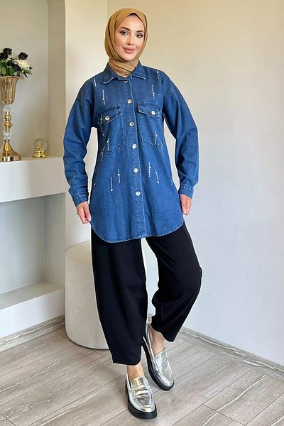 jldkids Τζιν τζιν μπουφάν Hijab - Navy Blue, Stones και διπλές τσέπες