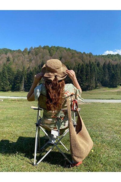 FAHA NATURAL Hasır fiyonklu kadın şapka kağıt ip örgü desing