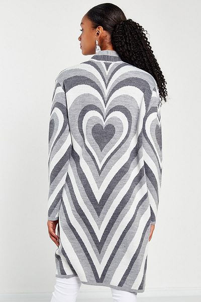 Hopoi Women's Heart Patterned Open Front Cardigan