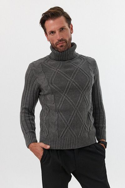 Livio Ferri Men's Diamond Patterned Hair Braided Ribbed Fisherman Full Sweater