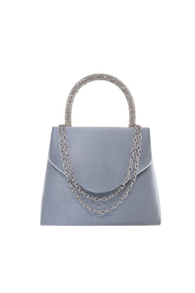 KEEBA Geantă pentru rochie de seară cu detaliu din piatră din satin platină -...