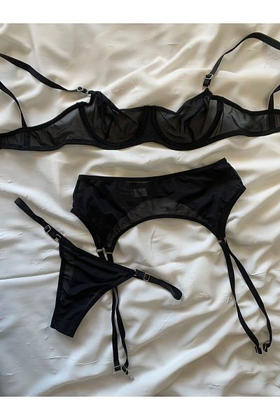 ROZENİN LINGERIE Δώρο Πρωτοχρονιάς Μαύρο Τούλι Σετ 3 Σουτιέν