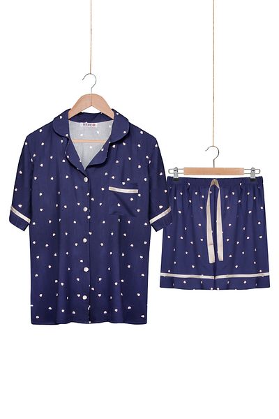 Dominant 100% Woven Poplin Viscose Shortcut Buttoned Shorts Set