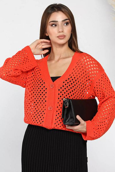 GÜLSELİ Openwork Orange Knitwear Cardigan