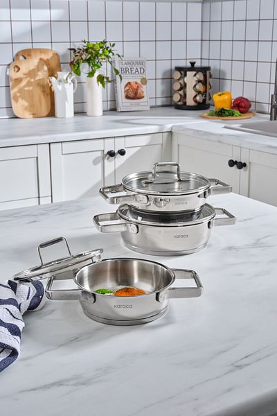 Karaca Valora 6-Piece Steel Pan Set - Induction Base
