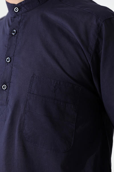 ihvan online Ανδρικό πουκάμισο Navy Blue Hajj Umrah - 100% βαμβάκι, χαλαρή εφαρμογή, υπέροχος γιακάς, μισό πατιλέτα