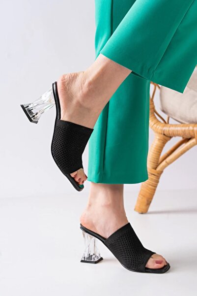 BOUIS Жіночі чорні повсякденні зручні туфлі на підборах з трикотажу, елегантні вечірні капці