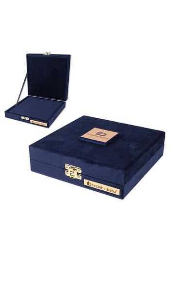 TESBİHCİBABA Navy Blue Velvet Fabric High End Square Rosary Box