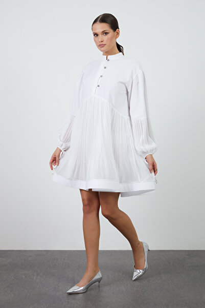 4G GIZIA İşlemeli Eteği Piliseli Ekru Elbise