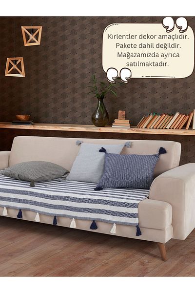 Lux Touch Κάλυμμα καναπέ Liva Navy Blue με Pompom - 115 x 200 cm Καναπές Πανί, Καναπές-κρεβάτι Πολυθρόνα και Ριχτάρι Φουντωτό