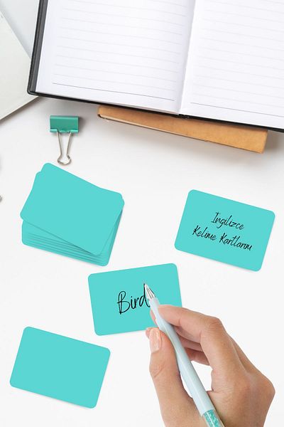 Copyder 500 Pieces of Turquoise Words Unprinted Note Cards - Multi-Purpose for Memory and Note Taking