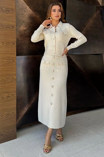 jldkids Hijab Knitwear Σετ 2 τεμαχίων - Κρέμα, Ζακέτα και Φούστα
