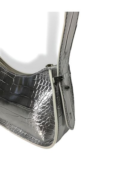 YMZBAG Geantă baghetă cu model de crocodil argintiu pentru femei