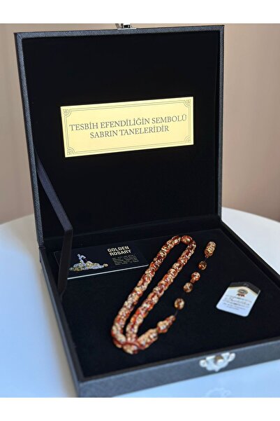 Kehribarstore Özel Yazılı, Özel Kutulu Altın Parçacıklı Tesbih Erkek Hediye S...