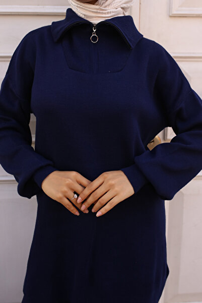 benguen 11017-10 Sada úpletu v námořnické modré - podrobný límec na zip