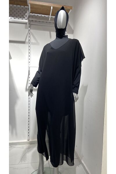 GİZGİYİM Black Chiffon Kaftan Pareo Plus Size