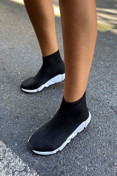 Just Shoes Women's Sock Sneakers Black White High Sole Sneakers