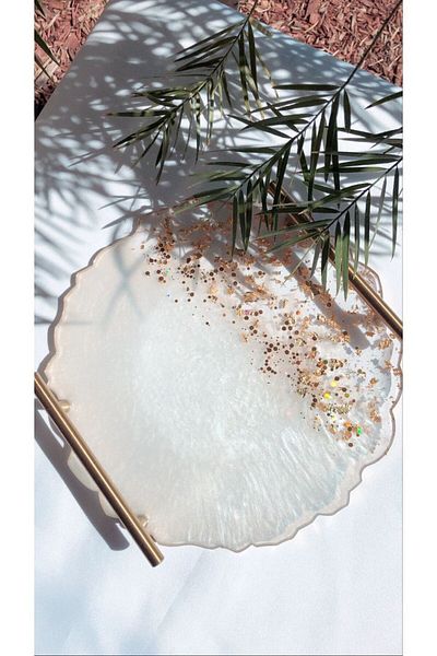 Home Cream Gold Oval Epoxy Tray - Lyapımtepsi, Decoratiftepsi, Moderndekorasyon Home Decor, Luxury Decor