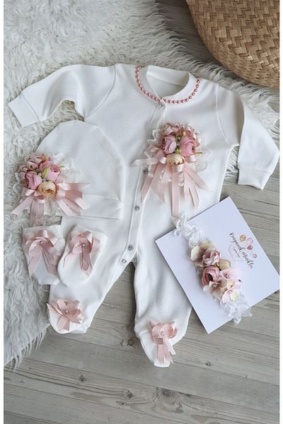 çiğdem kaya design Special Design Powdered Flower Baby Jumpsuit Hospital Exit