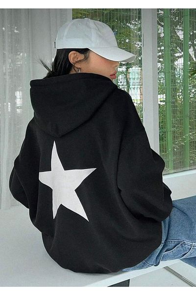 NO 601 Hanorac oversize pentru damă cu imprimeu Black Star