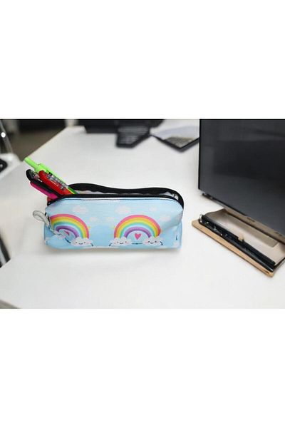 Nostaljik Lezzetler Blue Rainbow Sweet Pencil Holder and Makeup Bag