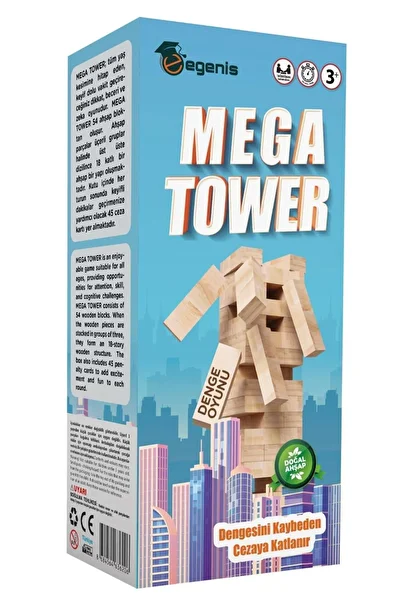 Egenis Mega Tower Penalty Jenga - Penalty Tower - Wooden Large Size 54 Pieces