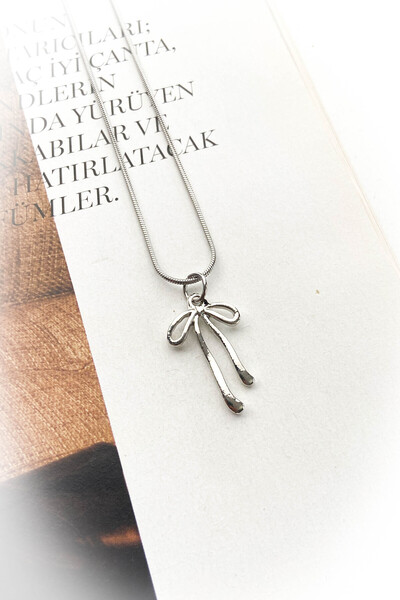 roshel Çelik Gümüş Renk İnce Zincir Fiyonk Model Çelik Kolye