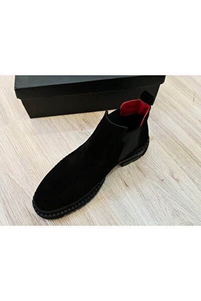 Özel Yapım Siyah Süet Kalın Taban Erkek Tarz Bot