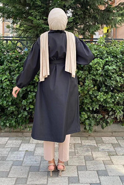 ensade Kemerli Mevsimlik Balon Kol Dokuma Trençkot