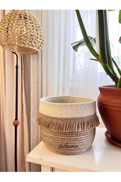 Bohemahomedecor Комплект плетена кошница и саксия за цветя