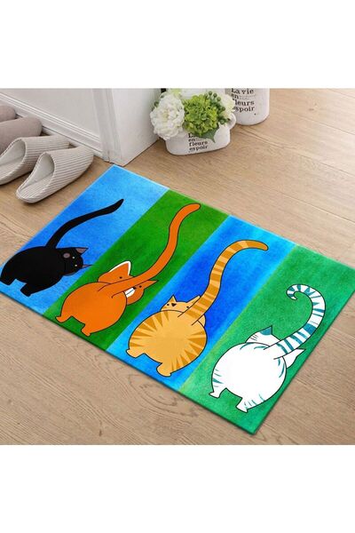 halıpera Kedili Dijital Baskılı Yıkanabilir Kapı Önü Paspas 45x65