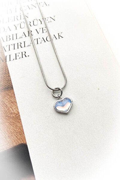 roshel Çelik Gümüş Renk Kalp Model İnce Zincir Çelik Kolye