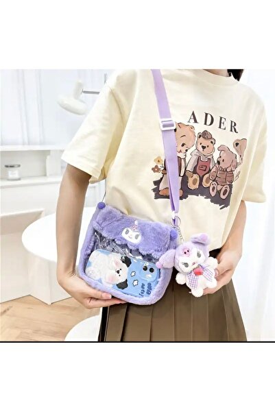 synshop Y2k Kuromi Kawai Sakura - Прозора плюшева сумочка для ключів, з регульованим ремінцем