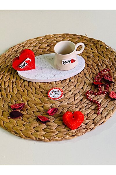 Den Tasarım Hediyelik Sevgililer Günü Özel Kalp Love Aşk Kahve Fincanı Seti