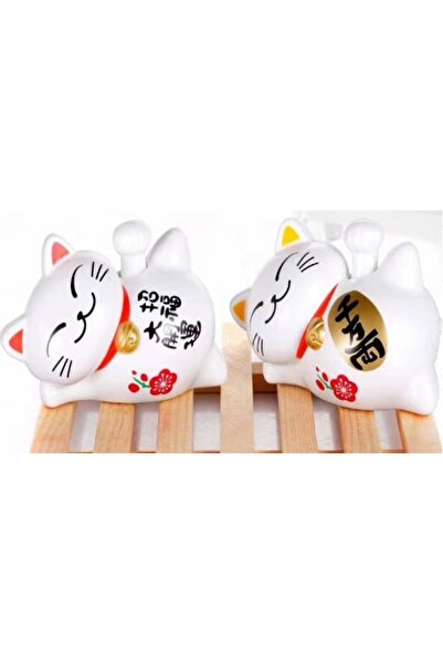 nesever store Güneş Enerjili Yattık Yerden Şans Para Getiren Şanslı Kedi Tasa...