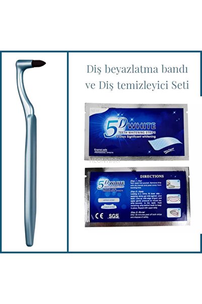 5D WHITE قطعة واحدة من جهاز تنظيف حجر اللسان و6 أشرطة تبييض