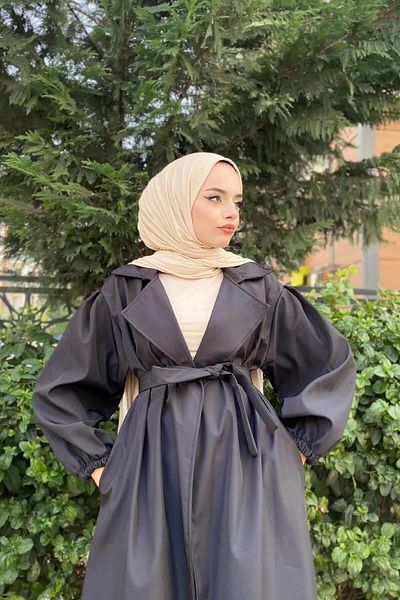 ensade Seasonal Woven Trench Coat with Balloon Sleeve and Belt
