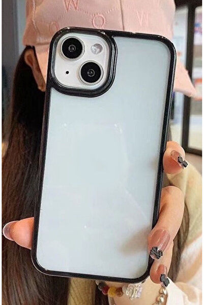 Go Aksesuar Apple Iphone 13 - 14 Uyumlu Kenarı Siyah Renkli Darbe Önleyici Şe...