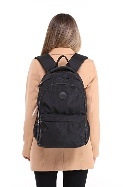 KISCHE Crinkle Waterproof Large School Black Backpack with Laptop Compartment