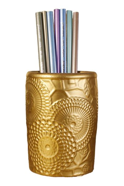 Evene Gold Antique Colored Pen Holder Organizer - Desk Pen Holder Model 12