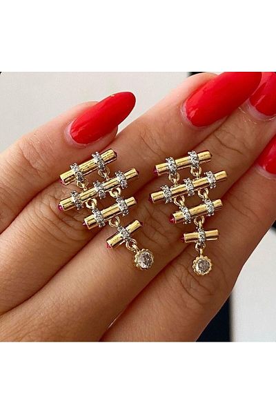 Pao Rosa Pink Stone Detailed Brand Model Earrings